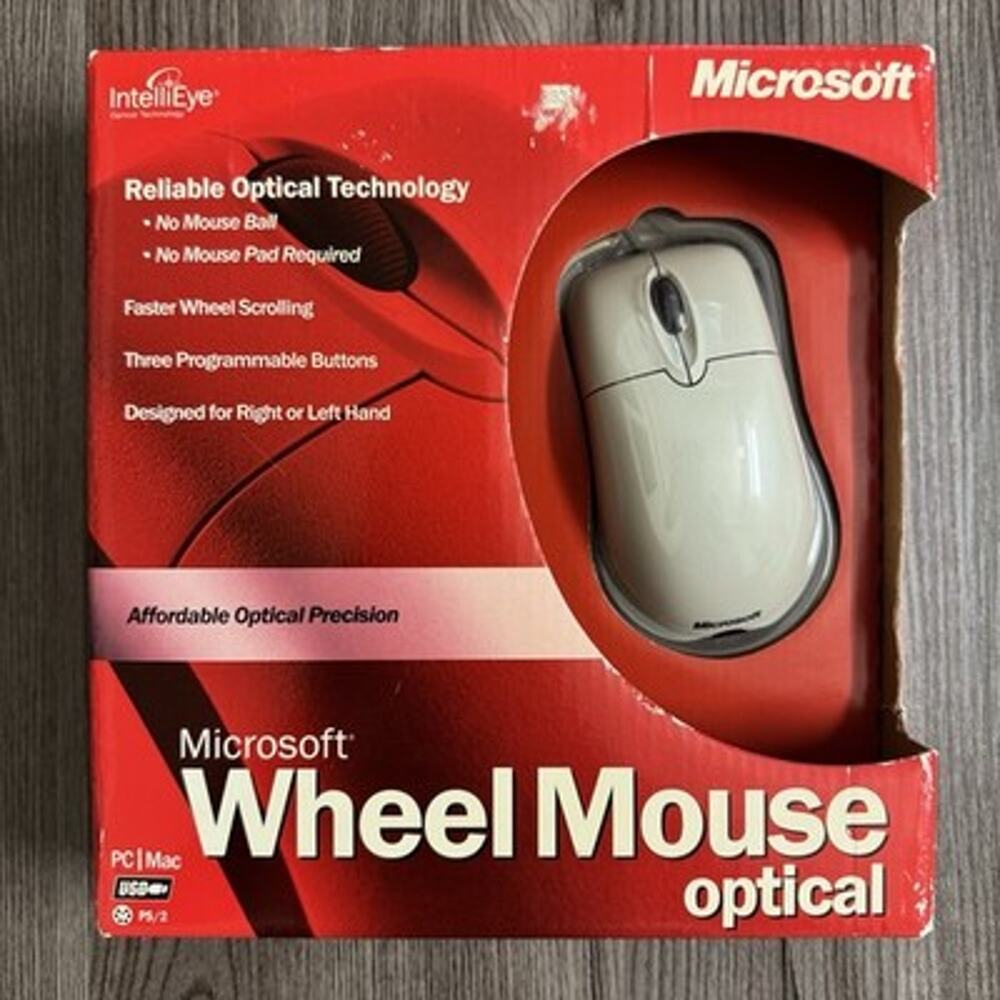 Microsoft Wheel Mouse Optical D66-00021 PS/2 USB Factory Sealed